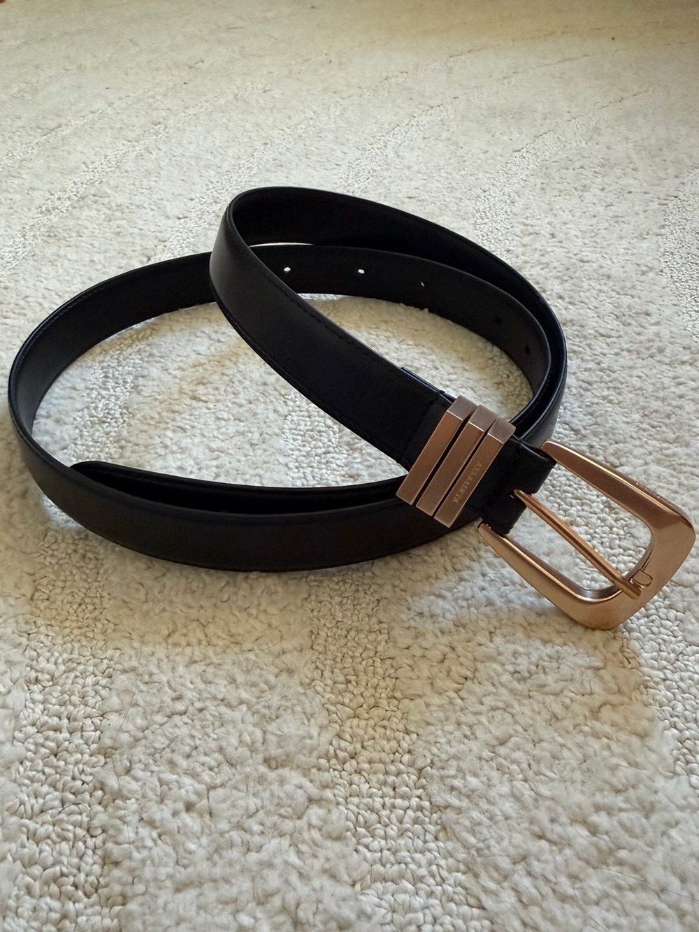 All Saints Black Leather Belt with Gold Buckle